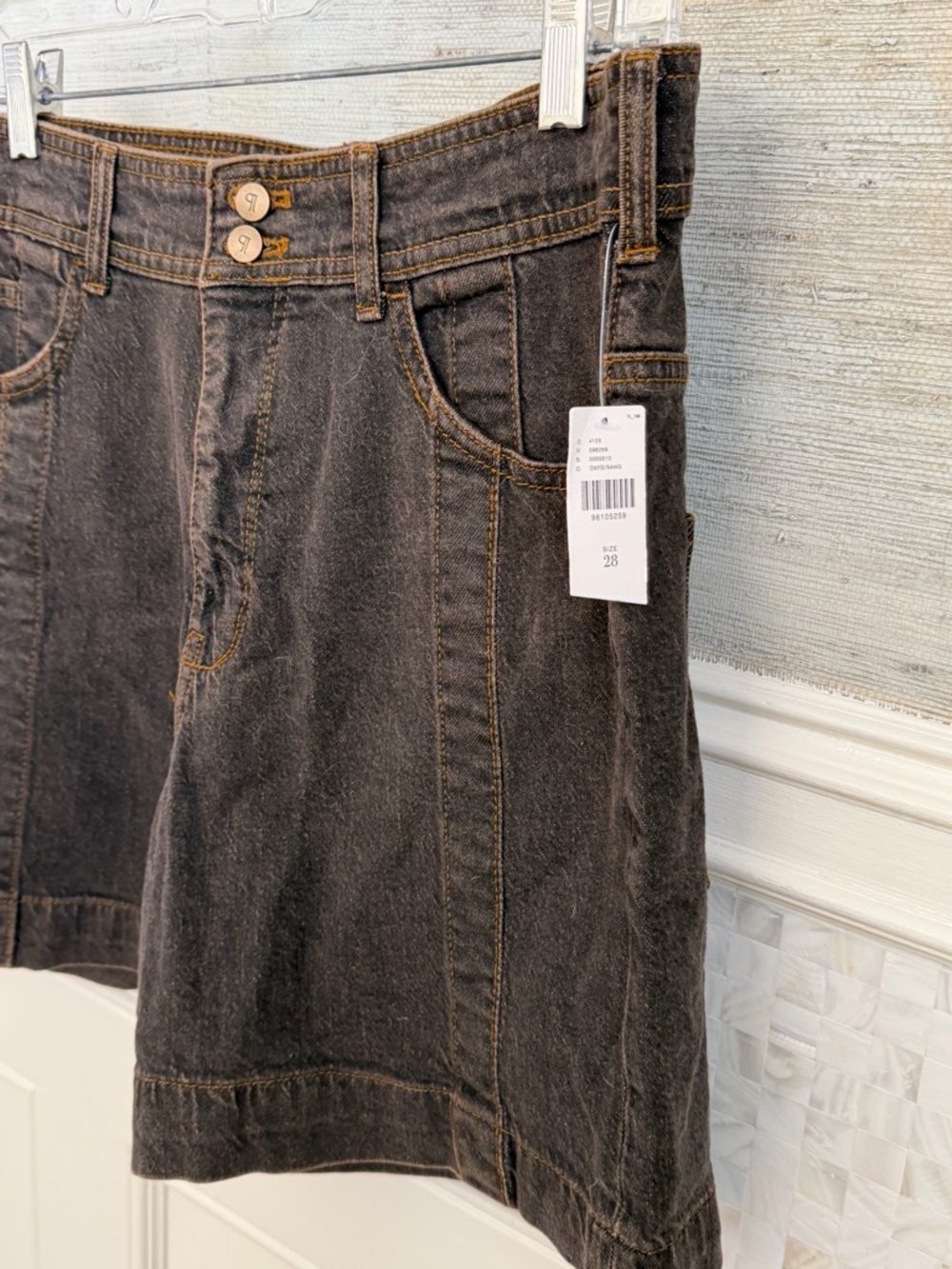 NWT new 28 Anthropologie pilcro seamed long denim jean shorts black gray gold - Picture 7 of 17